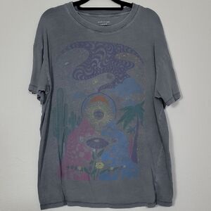 American Eagle Womens Graphic TShirt Size XS/S Gray Hippie Boho Oversized Y2K